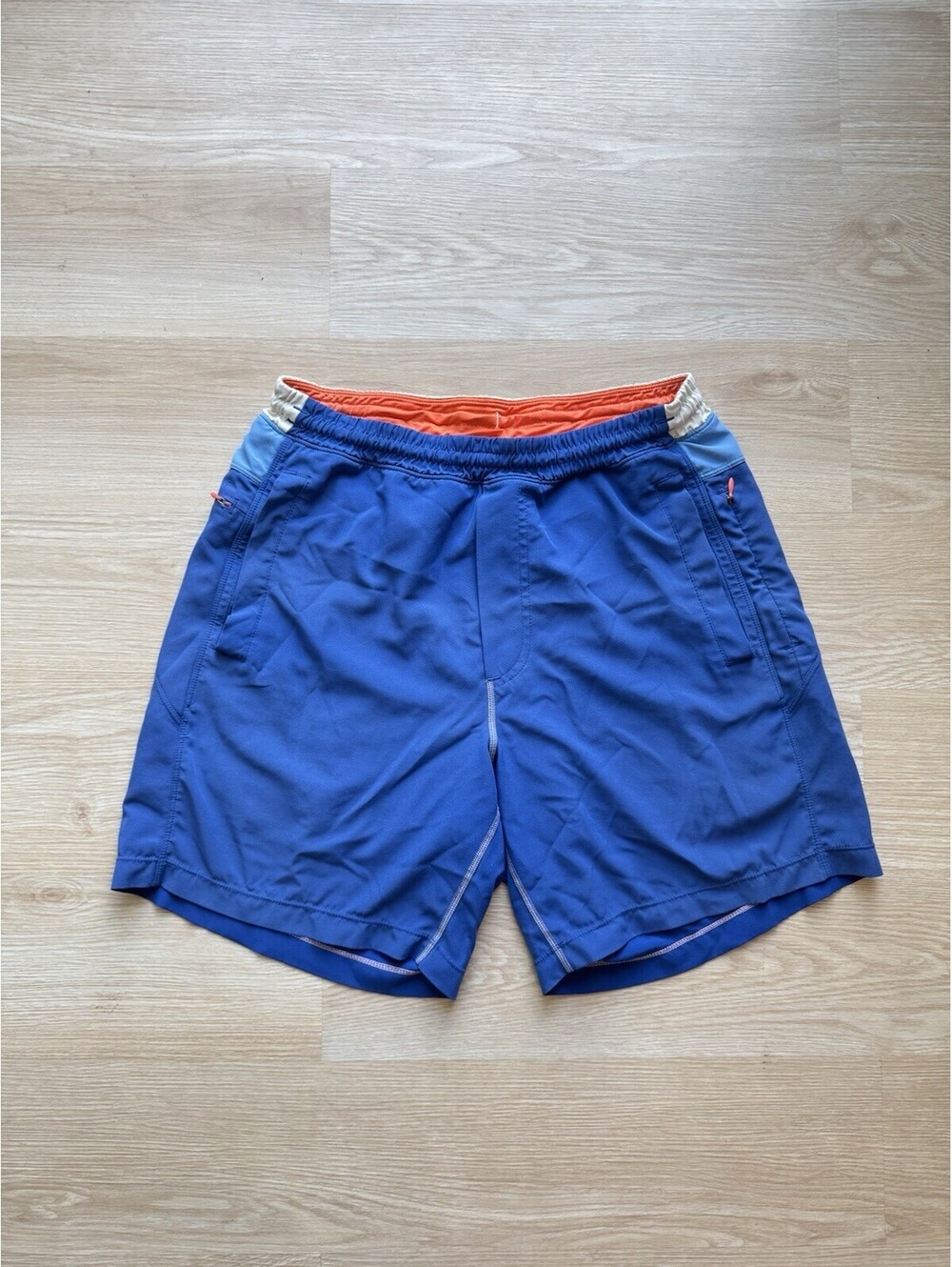 Birddogs Men's Blue Activewear Shorts with Orange Liner & Zipper Pockets Sz Med